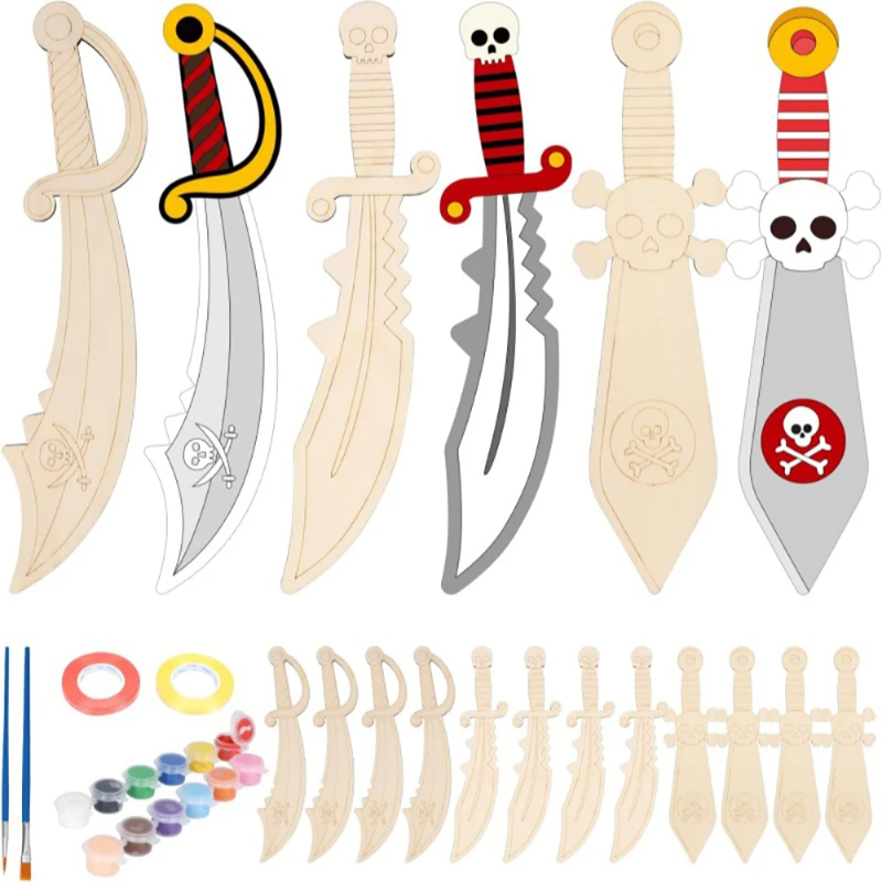 16pcs Kids Wooden Pirate Theme - đánh giá và giá Cosplay Prop Painting
